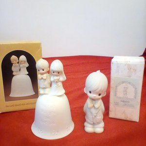 2 pc lot Precious moments vintage wedding bell and groom figurine